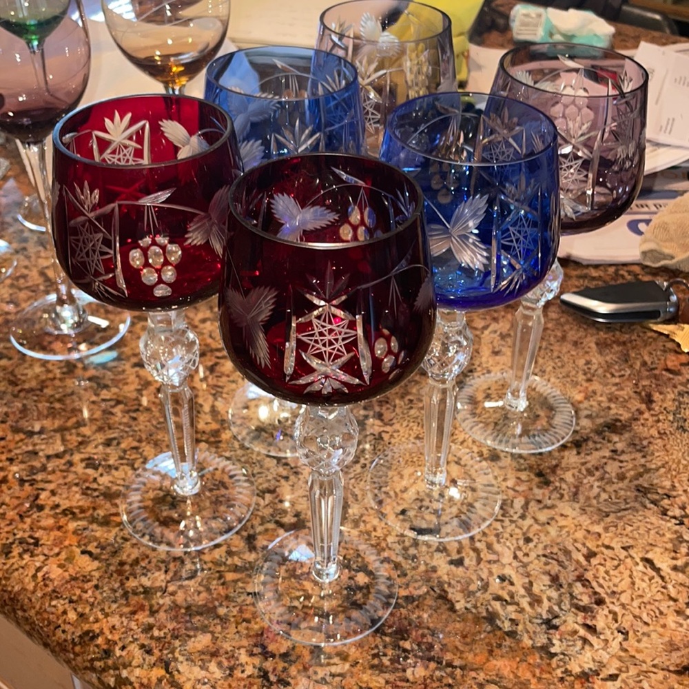 Set of 6 Vintage Nachtmann Traube Bavarian Cut to Clear Crystal Wine Goblets